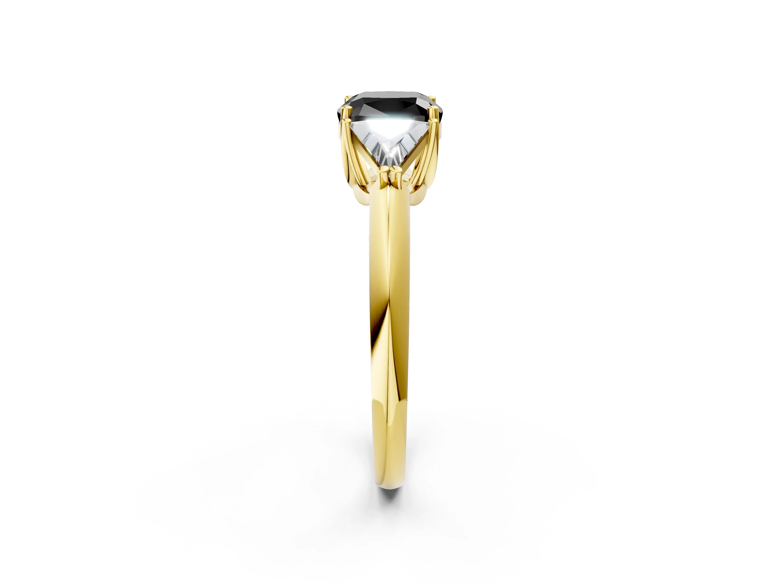 Yellow gold Three-Stone Fancy Black Cushion Cut Cut Diamond Ring with Trillion Side Stones and Four-Prong Setting_5