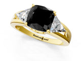 Yellow gold Three-Stone Fancy Black Cushion Cut Cut Diamond Ring with Trillion Side Stones on a Split Shank Band_1
