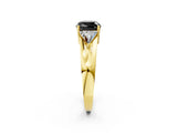 Yellow gold Three-Stone Fancy Black Cushion Cut Cut Diamond Ring with Trillion Side Stones on a Split Shank Band_2