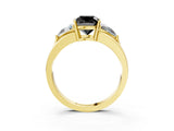 Yellow gold Three-Stone Fancy Black Cushion Cut Cut Diamond Ring with Trillion Side Stones on a Split Shank Band_3