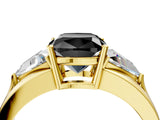 Yellow gold Three-Stone Fancy Black Cushion Cut Cut Diamond Ring with Trillion Side Stones on a Split Shank Band_4