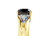 Yellow gold Three-Stone Fancy Black Cushion Cut Cut Diamond Ring with Trillion Side Stones on a Split Shank Band_5