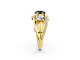 Yellow gold Three-Stone Fancy Black Cushion Cut Cut Diamond Split Shank Prong Set Ring_2