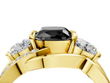 Yellow gold Three-Stone Fancy Black Cushion Cut Cut Diamond Split Shank Prong Set Ring_4