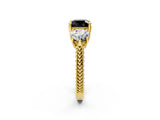 Yellow gold Three-Stone Fancy Black Cushion Cut Cut Milgrain Band Prong Setting Ring_2