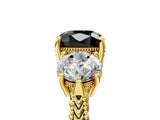 Yellow gold Three-Stone Fancy Black Cushion Cut Cut Milgrain Band Prong Setting Ring_5