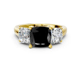 Yellow gold Three-Stone Fancy Black Cushion Cut Cut Solitaire Ring with Classic Prong Setting