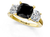 Yellow gold Three-Stone Fancy Black Cushion Cut Cut Solitaire Ring with Classic Prong Setting_1