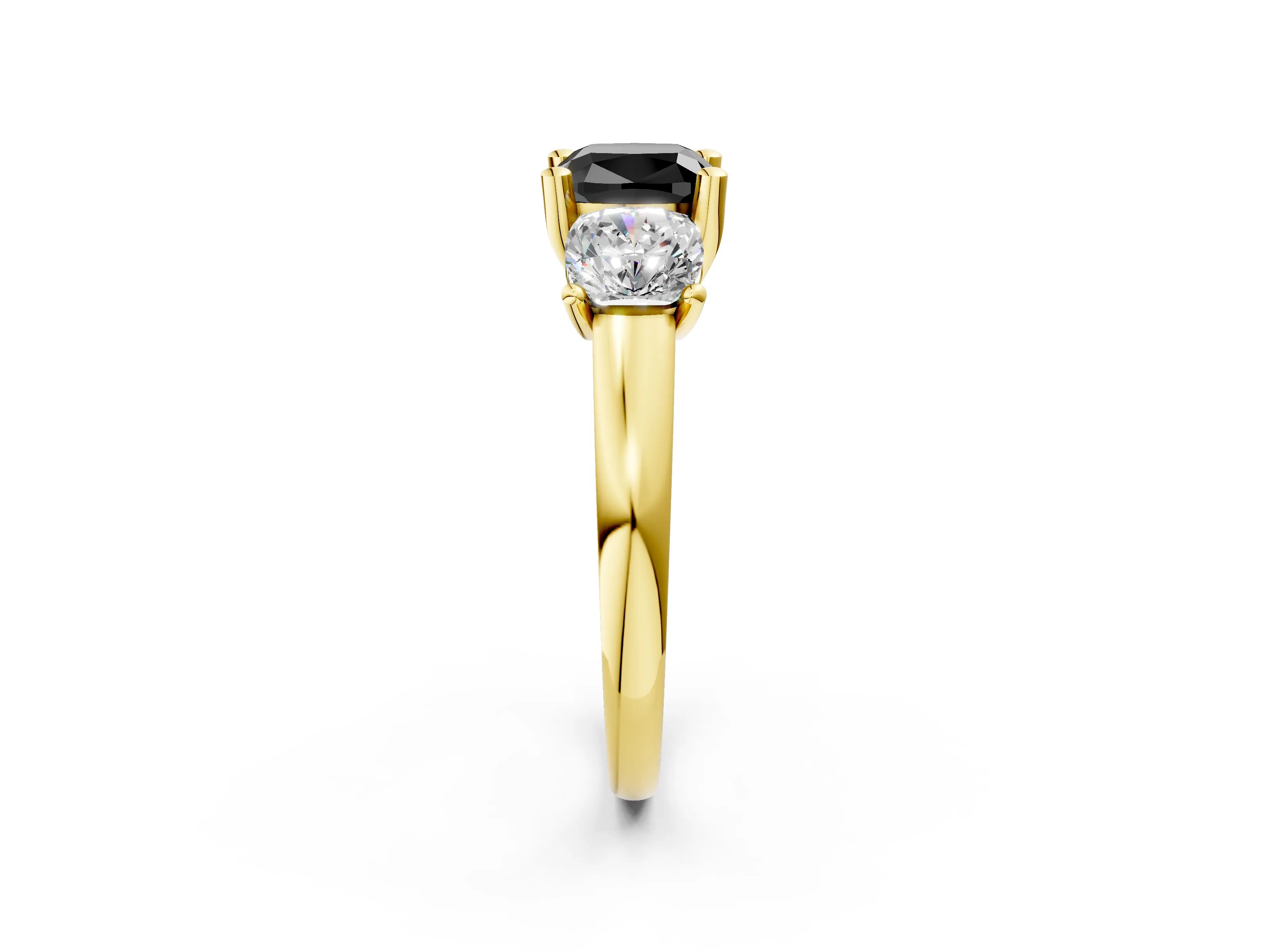 Yellow gold Three-Stone Fancy Black Cushion Cut Cut Solitaire Ring with Classic Prong Setting_2