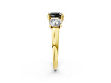 Yellow gold Three-Stone Fancy Black Cushion Cut Cut Solitaire Ring with Classic Prong Setting_2