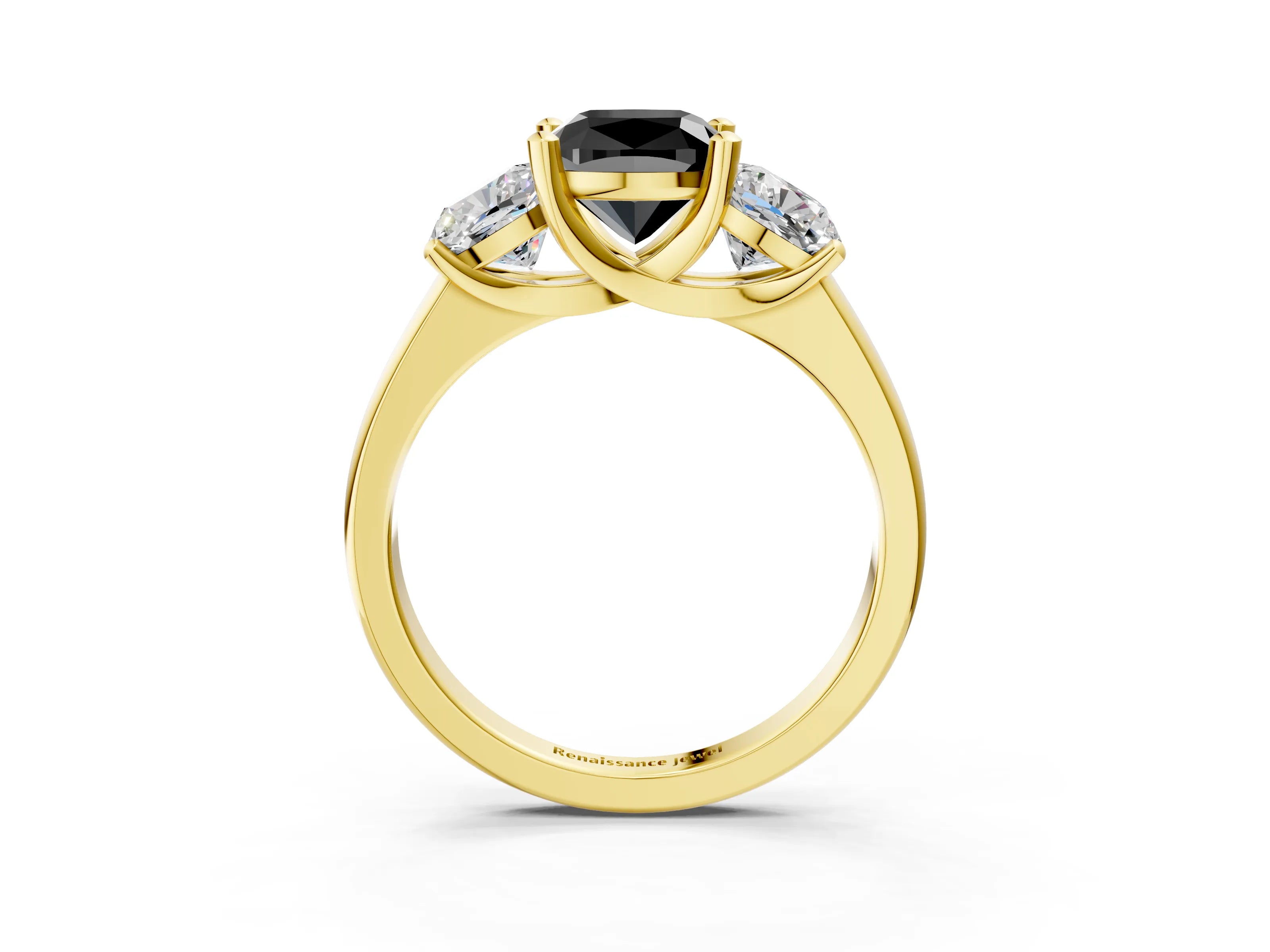 Yellow gold Three-Stone Fancy Black Cushion Cut Cut Solitaire Ring with Classic Prong Setting_3