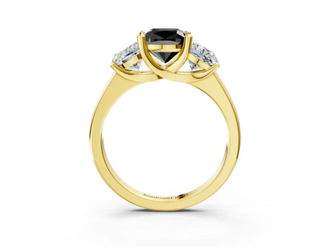 Yellow gold Three-Stone Fancy Black Cushion Cut Cut Solitaire Ring with Classic Prong Setting_3
