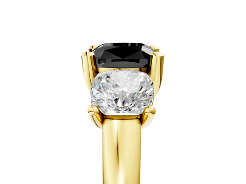 Yellow gold Three-Stone Fancy Black Cushion Cut Cut Solitaire Ring with Classic Prong Setting_5
