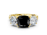 Yellow gold Three-Stone Fancy Black Cushion Cut Diamond Braided Band Ring with Four-Prong Setting_12