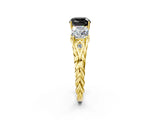 Yellow gold Three-Stone Fancy Black Cushion Cut Diamond Braided Band Ring with Four-Prong Setting_14