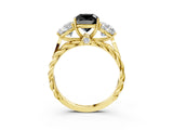 Yellow gold Three-Stone Fancy Black Cushion Cut Diamond Braided Band Ring with Four-Prong Setting_15