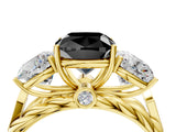 Yellow gold Three-Stone Fancy Black Cushion Cut Diamond Braided Band Ring with Four-Prong Setting_16