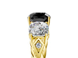 Yellow gold Three-Stone Fancy Black Cushion Cut Diamond Braided Band Ring with Four-Prong Setting_17