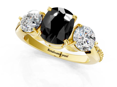 Yellow gold Three-Stone Fancy Black Cushion Cut Diamond Channel Set Engagement Ring with Prong Setting_13