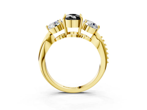 Yellow gold Three-Stone Fancy Black Cushion Cut Diamond Channel Set Engagement Ring with Prong Setting_15