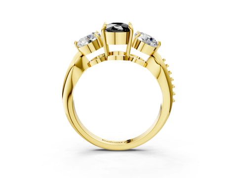 Yellow gold Three-Stone Fancy Black Cushion Cut Diamond Channel Set Engagement Ring with Prong Setting_3