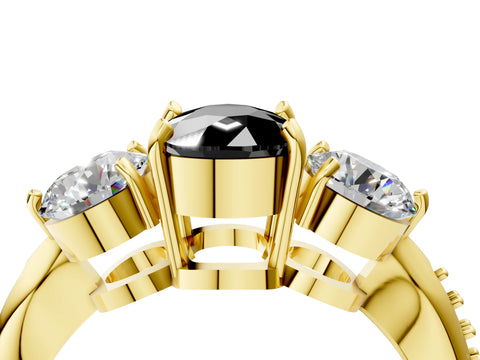 Yellow gold Three-Stone Fancy Black Cushion Cut Diamond Channel Set Engagement Ring with Prong Setting_4