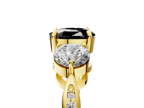 Yellow gold Three-Stone Fancy Black Cushion Cut Diamond Channel Set Engagement Ring with Prong Setting_5