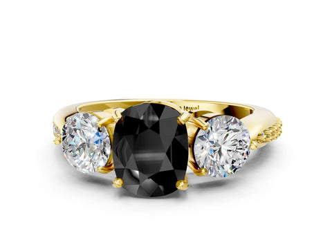 Yellow gold Three-Stone Fancy Black Cushion Cut Diamond Channel Set Engagement Ring with Prong Setting