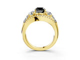 Yellow gold Three-Stone Fancy Black Cushion Cut Diamond Engagement Ring with Pave Band and Prong Setting_15