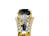 Yellow gold Three-Stone Fancy Black Cushion Cut Diamond Engagement Ring with Pave Band and Prong Setting_17