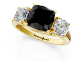 Yellow gold Three-Stone Fancy Black Cushion Cut Diamond Engagement Ring with Prong Setting_4