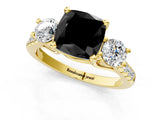 Yellow gold Three-Stone Fancy Black Cushion Cut Diamond Pavé Band with Four-Prong Setting_1