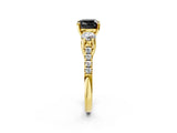 Yellow gold Three-Stone Fancy Black Cushion Cut Diamond Pavé Band with Four-Prong Setting_2