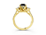 Yellow gold Three-Stone Fancy Black Cushion Cut Diamond Pavé Band with Four-Prong Setting_3