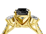 Yellow gold Three-Stone Fancy Black Cushion Cut Diamond Pavé Band with Four-Prong Setting_4