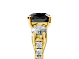 Yellow gold Three-Stone Fancy Black Cushion Cut Diamond Pavé Band with Four-Prong Setting_5
