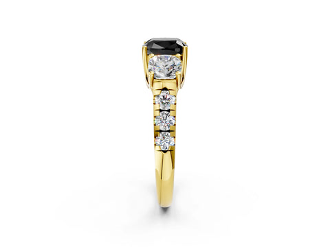 Yellow gold Three-Stone Fancy Black Cushion Cut Diamond Pavé Band with Prong Setting_2