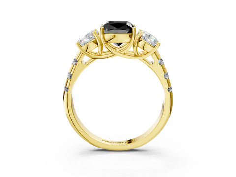 Yellow gold Three-Stone Fancy Black Cushion Cut Diamond Pavé Band with Prong Setting_3