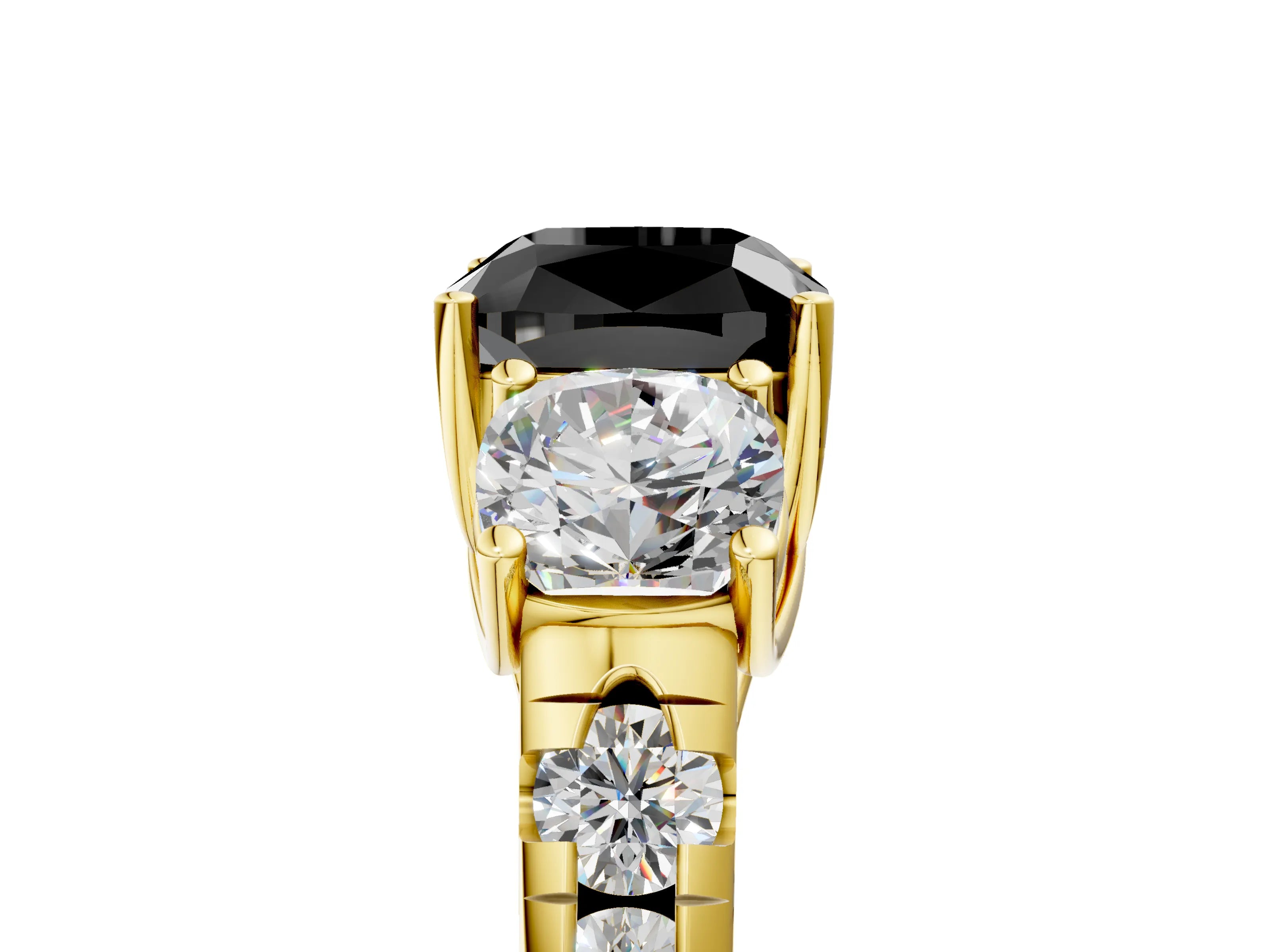 Yellow gold Three-Stone Fancy Black Cushion Cut Diamond Pavé Band with Prong Setting_5