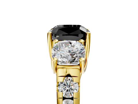 Yellow gold Three-Stone Fancy Black Cushion Cut Diamond Pavé Band with Prong Setting_5