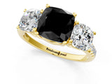 Yellow gold Three-Stone Fancy Black Cushion Cut Diamond Ring with Pavé Band and Prong Setting_25