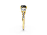 Yellow gold Three-Stone Fancy Black Cushion Cut Diamond Ring with Pavé Band and Prong Setting_26
