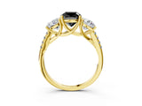 Yellow gold Three-Stone Fancy Black Cushion Cut Diamond Ring with Pavé Band and Prong Setting_27