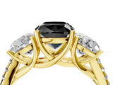 Yellow gold Three-Stone Fancy Black Cushion Cut Diamond Ring with Pavé Band and Prong Setting_28