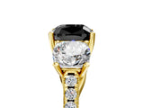 Yellow gold Three-Stone Fancy Black Cushion Cut Diamond Ring with Pavé Band and Prong Setting_29