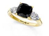 Yellow gold Three-Stone Fancy Black Cushion Cut Diamond Ring with Pear Side Stones and Four-Prong Setting_1
