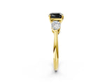 Yellow gold Three-Stone Fancy Black Cushion Cut Diamond Ring with Pear Side Stones and Four-Prong Setting_2