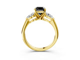 Yellow gold Three-Stone Fancy Black Cushion Cut Diamond Ring with Pear Side Stones and Four-Prong Setting_3