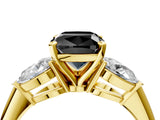 Yellow gold Three-Stone Fancy Black Cushion Cut Diamond Ring with Pear Side Stones and Four-Prong Setting_4