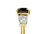 Yellow gold Three-Stone Fancy Black Cushion Cut Diamond Ring with Pear Side Stones and Four-Prong Setting_5